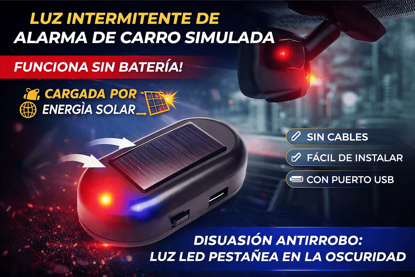 EcoLuz Antirrobo™ ¡Protege tu auto sin cables ni complicaciones! PAGA 1 LLEVA 2